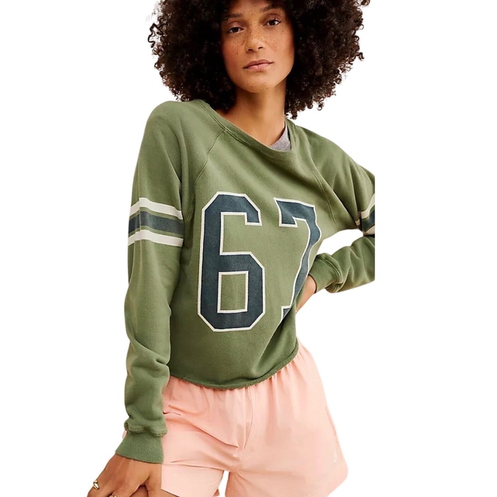 Retrobrand Sweatshirt 67 Olive Green Varsity Cropped Pullover size Large
